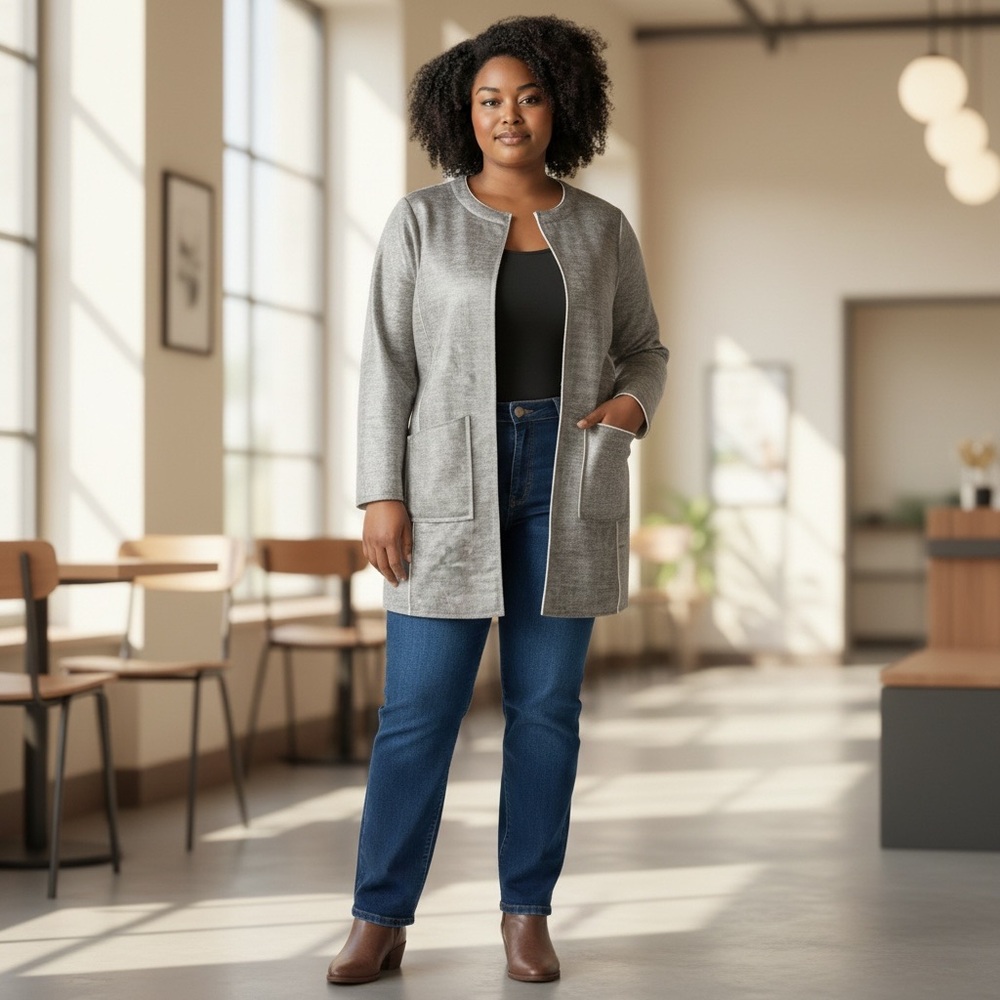 Bobeau Curvy "Anja" Faux Shearling Jacket.